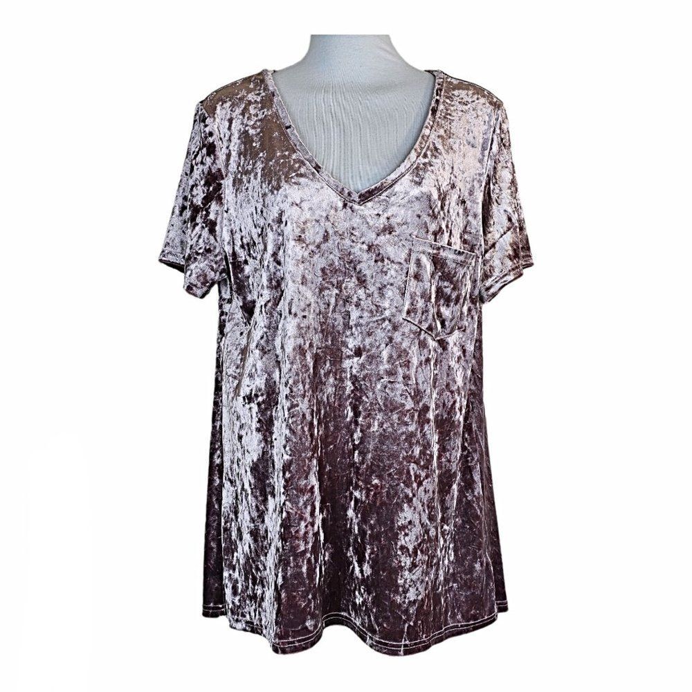 Spring + Mercer Velvet Legging Tee Hi-Low Tunic in Rose Smoke Size L